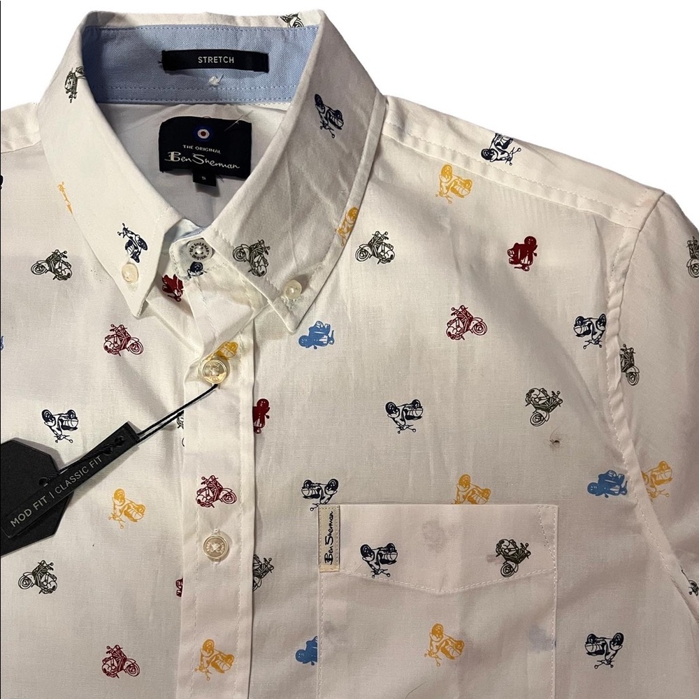 NWT Ben Sherman Button Down with Mod Scooter Print.